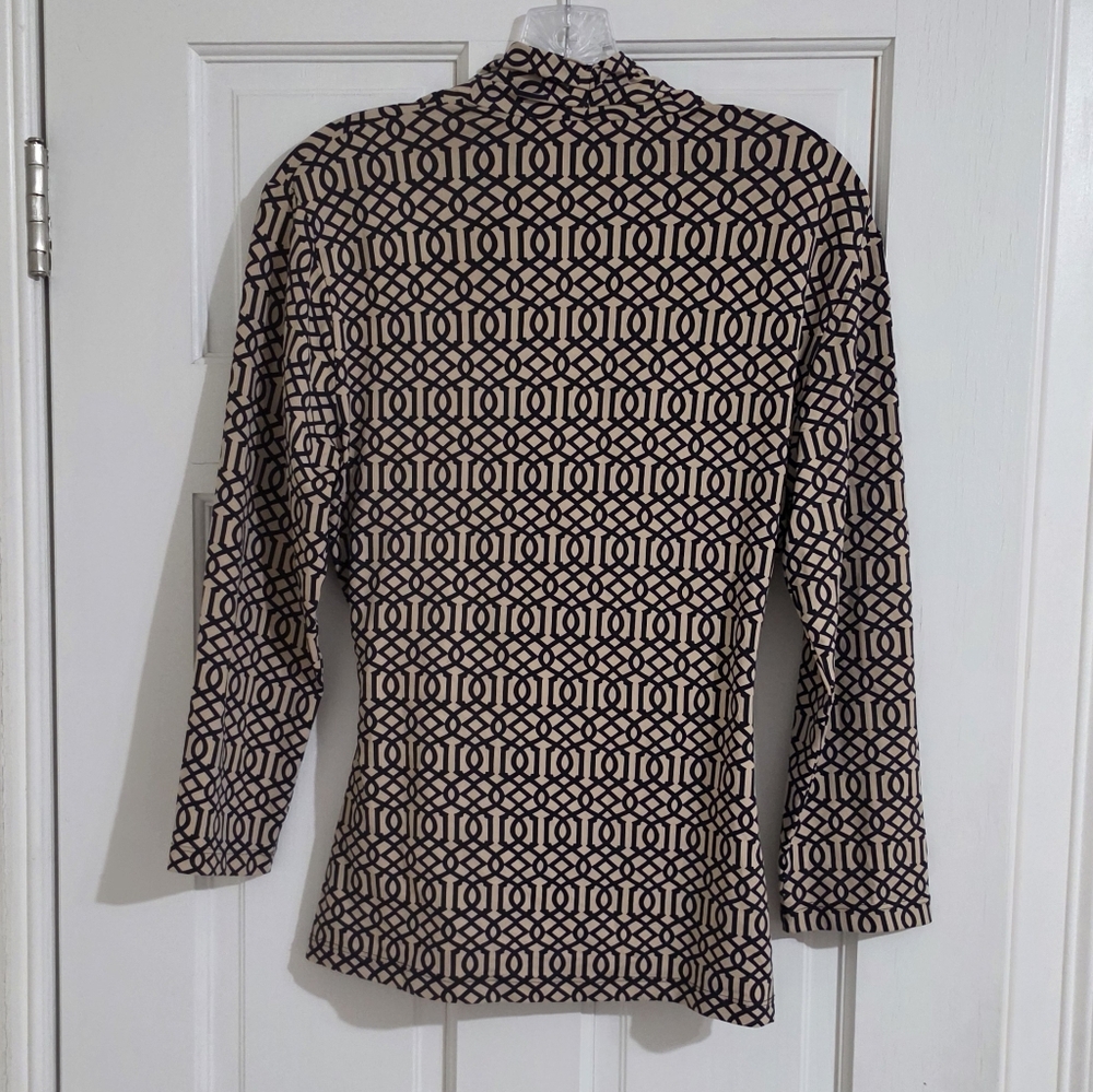 J. McLaughlin Beige and Black Geometric Drape Wrap Blouse Size S - Picture 2 of 4